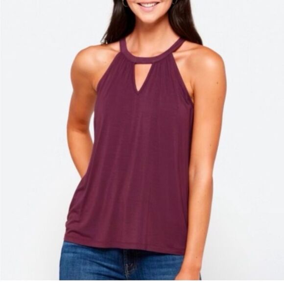 Market & Spruce Kaya Keyhole Halter Knit Top Dark Purple‎ Medium Stitch Fix - Picture 1 of 6